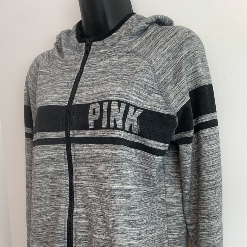 Pink Victoria's Secret Womens Small Sweatshirt Jacket Spacedye Gray Black